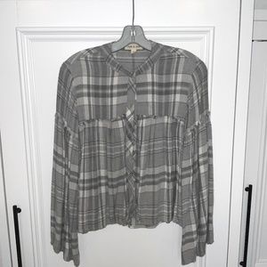 Soft grey flannel bell sleeve top